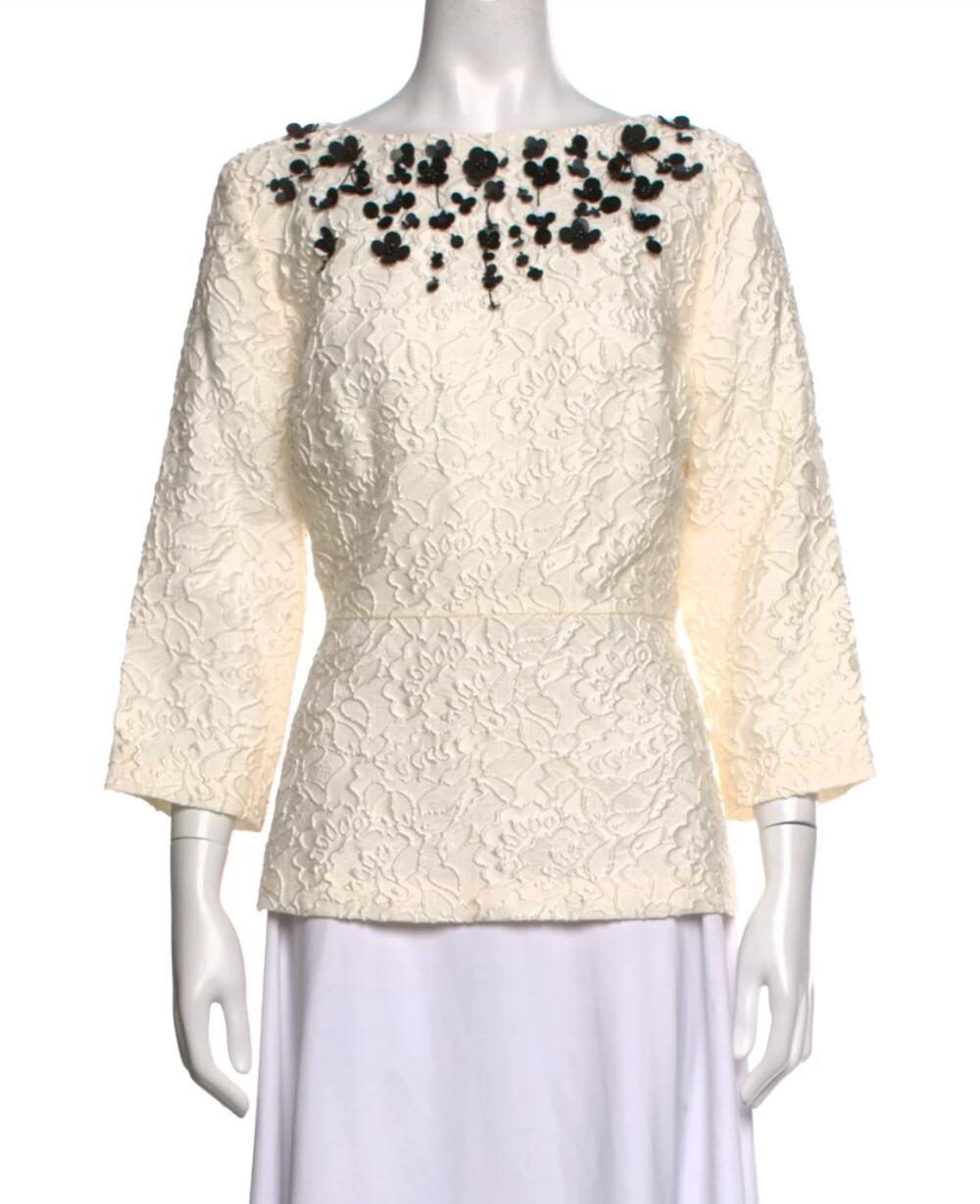 Escada Silk Blend Ivory Embellished/ Textured blouse
